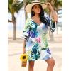 Ekouaer Women’s Swimsuit Cover Up 3/4 Bell Sleeve Beachwear Coverups Deep V-Neck Bikini Beach Dress S-3XL(Z Colorful Leaves)
