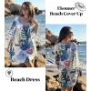 Ekouaer Women’s Swimsuit Cover Up 3/4 Bell Sleeve Beachwear Coverups Deep V-Neck Bikini Beach Dress S-3XL(Z Colorful Leaves)