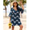 Ekouaer Women’s Swimsuit Cover Up 3/4 Bell Sleeve Beachwear Coverups Deep V-Neck Bikini Beach Dress S-3XL(Z Dusty Blue Floral Print)