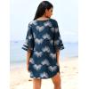 Ekouaer Women’s Swimsuit Cover Up 3/4 Bell Sleeve Beachwear Coverups Deep V-Neck Bikini Beach Dress S-3XL(Z Dusty Blue Floral Print)