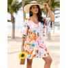 Ekouaer Women’s Swimsuit Cover Up 3/4 Bell Sleeve Beachwear Coverups Deep V-Neck Bikini Beach Dress S-3XL(Z Floral Rhythm)