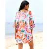 Ekouaer Women’s Swimsuit Cover Up 3/4 Bell Sleeve Beachwear Coverups Deep V-Neck Bikini Beach Dress S-3XL(Z Floral Rhythm)