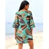 Ekouaer Women’s Swimsuit Cover Up 3/4 Bell Sleeve Beachwear Coverups Deep V-Neck Bikini Beach Dress S-3XL(Z Green Tropical Print)