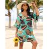 Ekouaer Women’s Swimsuit Cover Up 3/4 Bell Sleeve Beachwear Coverups Deep V-Neck Bikini Beach Dress S-3XL(Z Green Tropical Print)