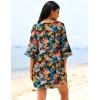 Ekouaer Women’s Swimsuit Cover Up 3/4 Bell Sleeve Beachwear Coverups Deep V-Neck Bikini Beach Dress S-3XL(Z Tropical Plumeria Print)