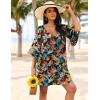 Ekouaer Women’s Swimsuit Cover Up 3/4 Bell Sleeve Beachwear Coverups Deep V-Neck Bikini Beach Dress S-3XL(Z Tropical Plumeria Print)