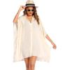 Ekouaer Women’s Swimsuit Cover Up 3/4 Sleeve Beachwear Bikini Coverups Button Down Oversized Cover Up Shirt S-3XL(Beige)