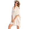 Ekouaer Women’s Swimsuit Cover Up 3/4 Sleeve Beachwear Bikini Coverups Button Down Oversized Cover Up Shirt S-3XL(Beige)