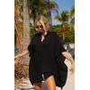 Ekouaer Women’s Swimsuit Cover Up 3/4 Sleeve Beachwear Bikini Coverups Button Down Oversized Cover Up Shirt S-3XL(Black)