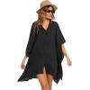 Ekouaer Women’s Swimsuit Cover Up 3/4 Sleeve Beachwear Bikini Coverups Button Down Oversized Cover Up Shirt S-3XL(Black)