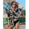 Ekouaer Women’s Swimsuit Cover Up 3/4 Sleeve Beachwear Bikini Coverups Button Down Oversized Cover Up Shirt S-3XL(Black Colorful Leaf)