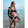 Ekouaer Women’s Swimsuit Cover Up 3/4 Sleeve Beachwear Bikini Coverups Button Down Oversized Cover Up Shirt S-3XL(Black Colorful Leaf)
