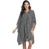 Ekouaer Women’s Swimsuit Cover Up 3/4 Sleeve Beachwear Bikini Coverups Button Down Oversized Cover Up Shirt S-3XL(Black Stripe)
