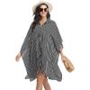 Ekouaer Women’s Swimsuit Cover Up 3/4 Sleeve Beachwear Bikini Coverups Button Down Oversized Cover Up Shirt S-3XL(Black Stripe)