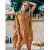 Ekouaer Women’s Swimsuit Cover Up 3/4 Sleeve Beachwear Bikini Coverups Button Down Oversized Cover Up Shirt S-3XL(Camel)