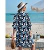 Ekouaer Women’s Swimsuit Cover Up 3/4 Sleeve Beachwear Bikini Coverups Button Down Oversized Cover Up Shirt S-3XL(Dark Blue White Floral)