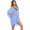Ekouaer Women’s Swimsuit Cover Up 3/4 Sleeve Beachwear Bikini Coverups Button Down Oversized Cover Up Shirt S-3XL(Light Blue)