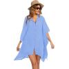 Ekouaer Women’s Swimsuit Cover Up 3/4 Sleeve Beachwear Bikini Coverups Button Down Oversized Cover Up Shirt S-3XL(Light Blue)