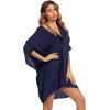 Ekouaer Women’s Swimsuit Cover Up 3/4 Sleeve Beachwear Bikini Coverups Button Down Oversized Cover Up Shirt S-3XL(Navy Blue)