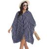 Ekouaer Women’s Swimsuit Cover Up 3/4 Sleeve Beachwear Bikini Coverups Button Down Oversized Cover Up Shirt S-3XL(Navy Blue Stripe)
