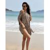Ekouaer Women’s Swimsuit Cover Up 3/4 Sleeve Beachwear Bikini Coverups Button Down Oversized Cover Up Shirt S-3XL(Pat1-leopard)