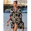 Ekouaer Women’s Swimsuit Cover Up 3/4 Sleeve Beachwear Bikini Coverups Button Down Oversized Cover Up Shirt S-3XL(Pat4-leaf)