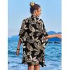Ekouaer Women’s Swimsuit Cover Up 3/4 Sleeve Beachwear Bikini Coverups Button Down Oversized Cover Up Shirt S-3XL(Pat4-leaf)