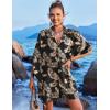 Ekouaer Women’s Swimsuit Cover Up 3/4 Sleeve Beachwear Bikini Coverups Button Down Oversized Cover Up Shirt S-3XL(Pat4-leaf)