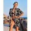 Ekouaer Women’s Swimsuit Cover Up 3/4 Sleeve Beachwear Bikini Coverups Button Down Oversized Cover Up Shirt S-3XL(Pat4-leaf)