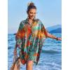Ekouaer Women’s Swimsuit Cover Up 3/4 Sleeve Beachwear Bikini Coverups Button Down Oversized Cover Up Shirt S-3XL(Pat5-leaf)