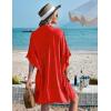 Ekouaer Women’s Swimsuit Cover Up 3/4 Sleeve Beachwear Bikini Coverups Button Down Oversized Cover Up Shirt S-3XL(Red)