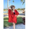 Ekouaer Women’s Swimsuit Cover Up 3/4 Sleeve Beachwear Bikini Coverups Button Down Oversized Cover Up Shirt S-3XL(Red)