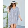 Ekouaer Women’s Swimsuit Cover Up 3/4 Sleeve Beachwear Bikini Coverups Button Down Oversized Cover Up Shirt S-3XL(White Stripe)