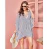 Ekouaer Women’s Swimsuit Cover Up 3/4 Sleeve Beachwear Bikini Coverups Button Down Oversized Cover Up Shirt S-3XL(White Stripe)