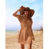Ekouaer Womens Swimsuit Cover Up Swiss Dots Chiffon Bikini Beachwear Flowy Pom Pom Coverups(A-camel)