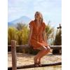 Ekouaer Womens Swimsuit Cover Up Swiss Dots Chiffon Bikini Beachwear Flowy Pom Pom Coverups(A-caramel)