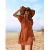 Ekouaer Womens Swimsuit Cover Up Swiss Dots Chiffon Bikini Beachwear Flowy Pom Pom Coverups(A-caramel)