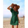 Ekouaer Womens Swimsuit Cover Up Swiss Dots Chiffon Bikini Beachwear Flowy Pom Pom Coverups(A-dark Green)