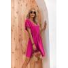 Ekouaer Womens Swimsuit Cover Up Swiss Dots Chiffon Bikini Beachwear Flowy Pom Pom Coverups(B-hot Pink)