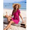Ekouaer Womens Swimsuit Cover Up Swiss Dots Chiffon Bikini Beachwear Flowy Pom Pom Coverups(B-hot Pink)