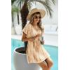 Ekouaer Womens Swimsuit Coverup Short Sleeve Beach Cover Up Dress V Neck Bikini Beachwear(Apricot Brown Tie Dye)