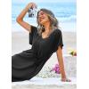 Ekouaer Womens Swimsuit Coverup Short Sleeve Beach Cover Up Dress V Neck Bikini Beachwear(Black)