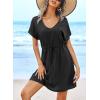 Ekouaer Womens Swimsuit Coverup Short Sleeve Beach Cover Up Dress V Neck Bikini Beachwear(Black)