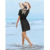 Ekouaer Womens Swimsuit Coverup Short Sleeve Beach Cover Up Dress V Neck Bikini Beachwear(Black)