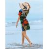 Ekouaer Womens Swimsuit Coverup Short Sleeve Beach Cover Up Dress V Neck Bikini Beachwear(Black Leaf-01)