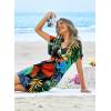 Ekouaer Womens Swimsuit Coverup Short Sleeve Beach Cover Up Dress V Neck Bikini Beachwear(Black Leaf-01)