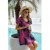 Ekouaer Womens Swimsuit Coverup Short Sleeve Beach Cover Up Dress V Neck Bikini Beachwear(Black Palm Leaf-01)