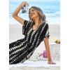 Ekouaer Womens Swimsuit Coverup Short Sleeve Beach Cover Up Dress V Neck Bikini Beachwear(Black Tie Dye-01)