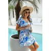 Ekouaer Womens Swimsuit Coverup Short Sleeve Beach Cover Up Dress V Neck Bikini Beachwear(Blue Boho Floral-01)