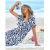 Ekouaer Womens Swimsuit Coverup Short Sleeve Beach Cover Up Dress V Neck Bikini Beachwear(Blue Leaf Print-01)